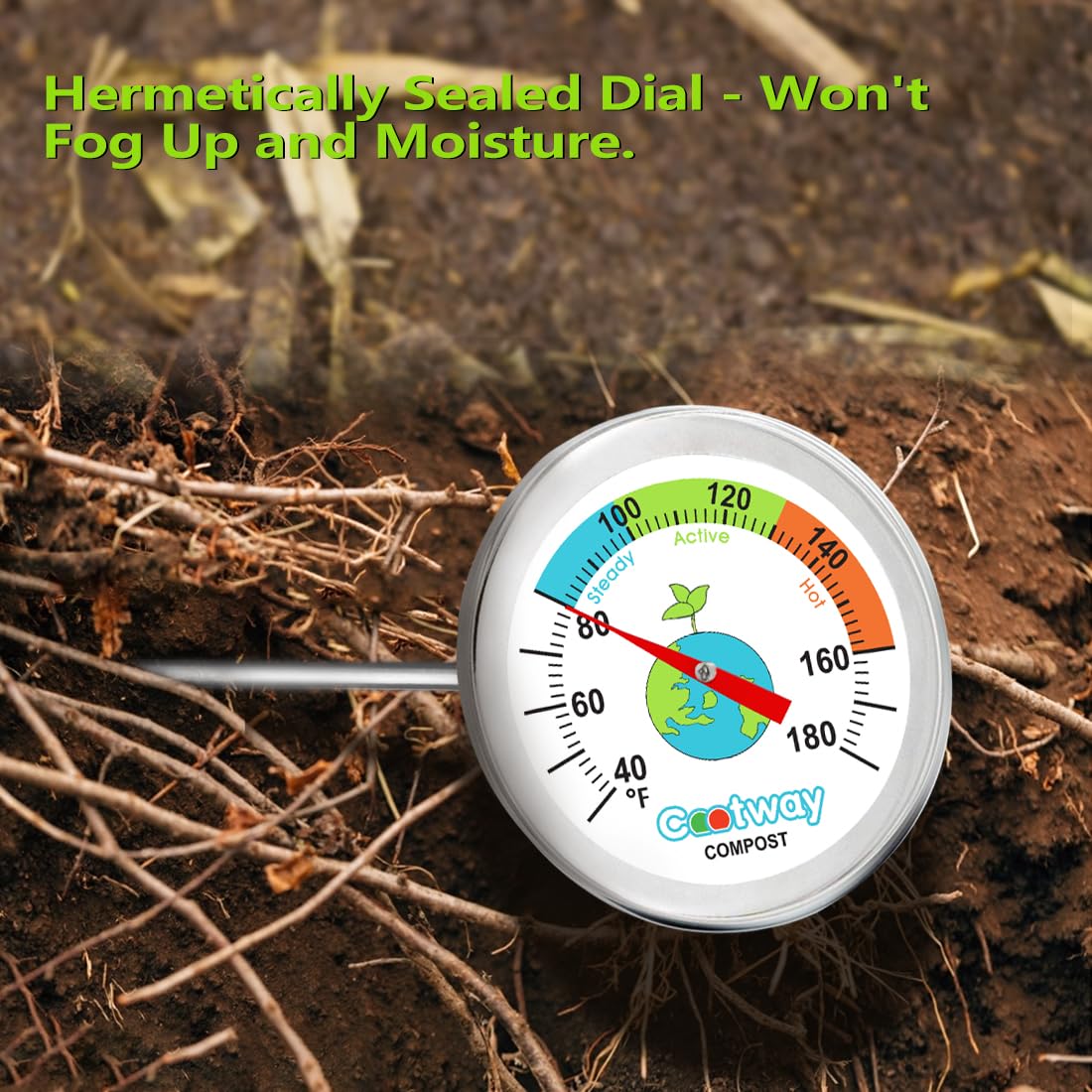 Cootway compost thermometer waterproof face for outdoor use.