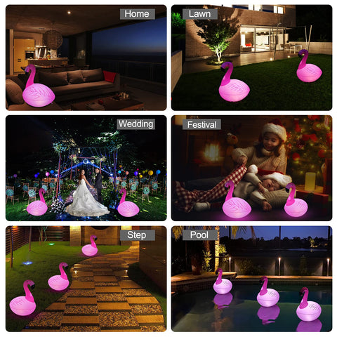 Waterproof solar flamingo light drifting over water surface