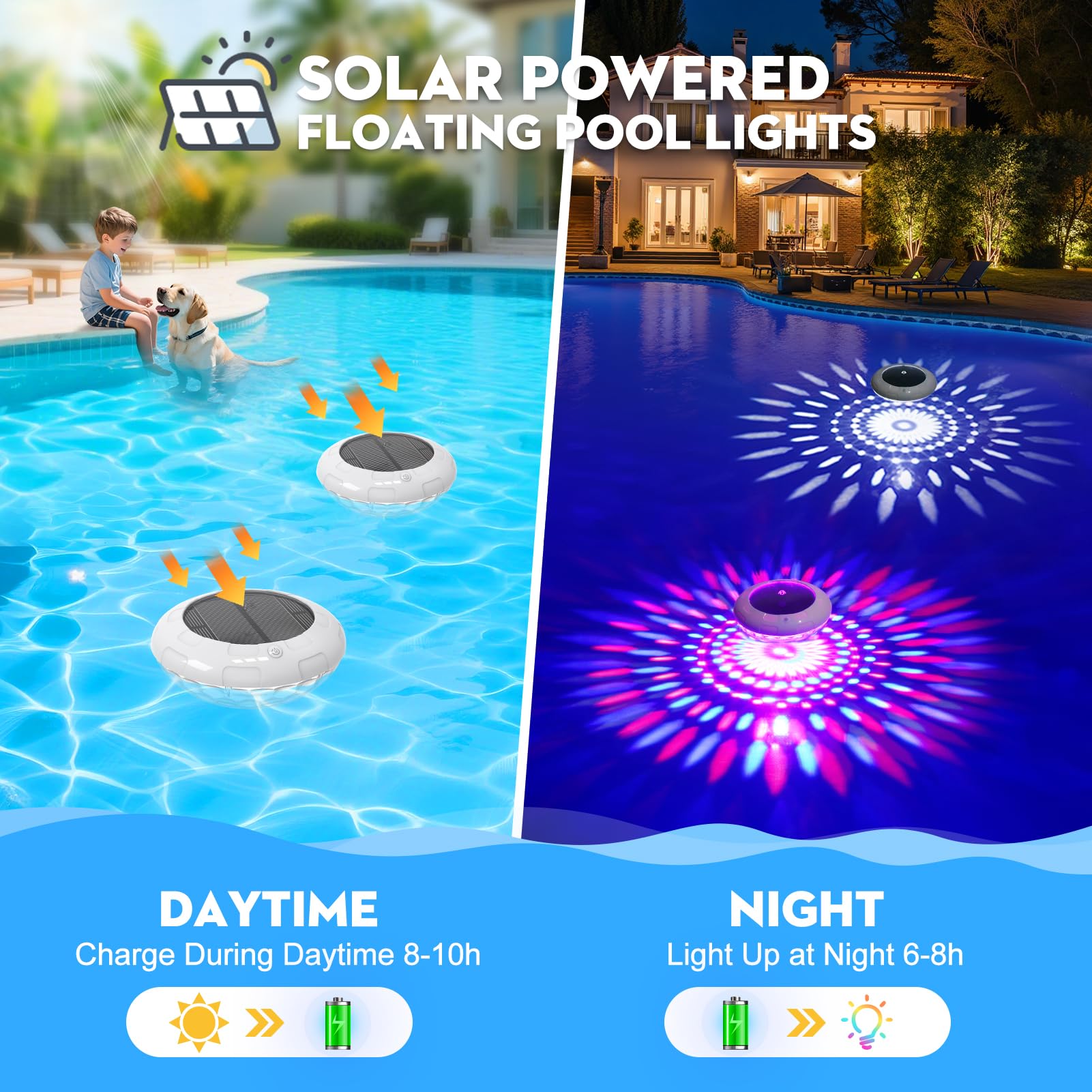 Cootway RGB solar pool light with 9 modes for parties.
