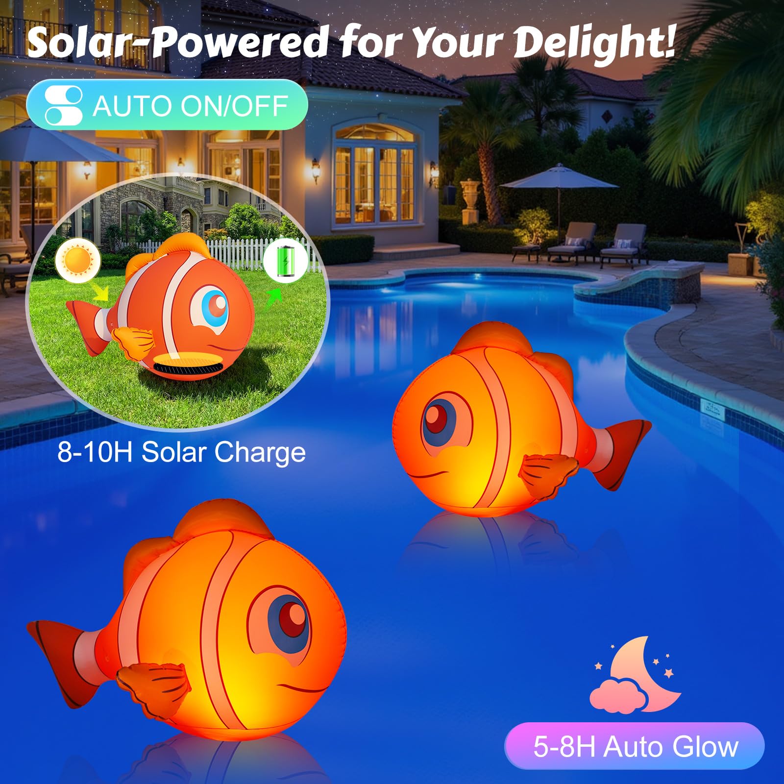 Cootway solar pool light inflated front view shows easy setup.