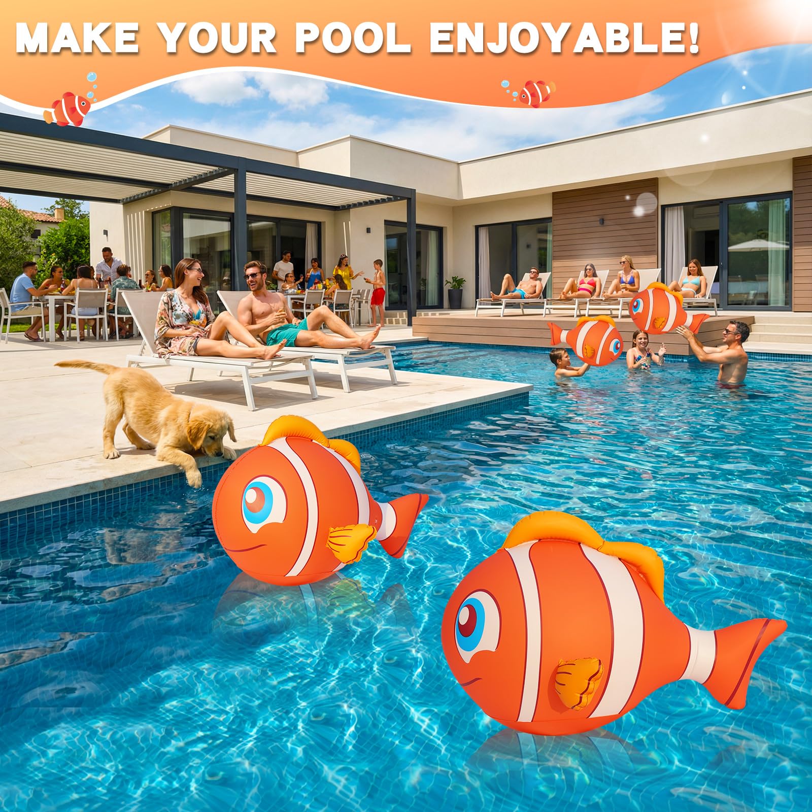 Cootway two-pack clownfish pool lights brighten outdoor gatherings.
