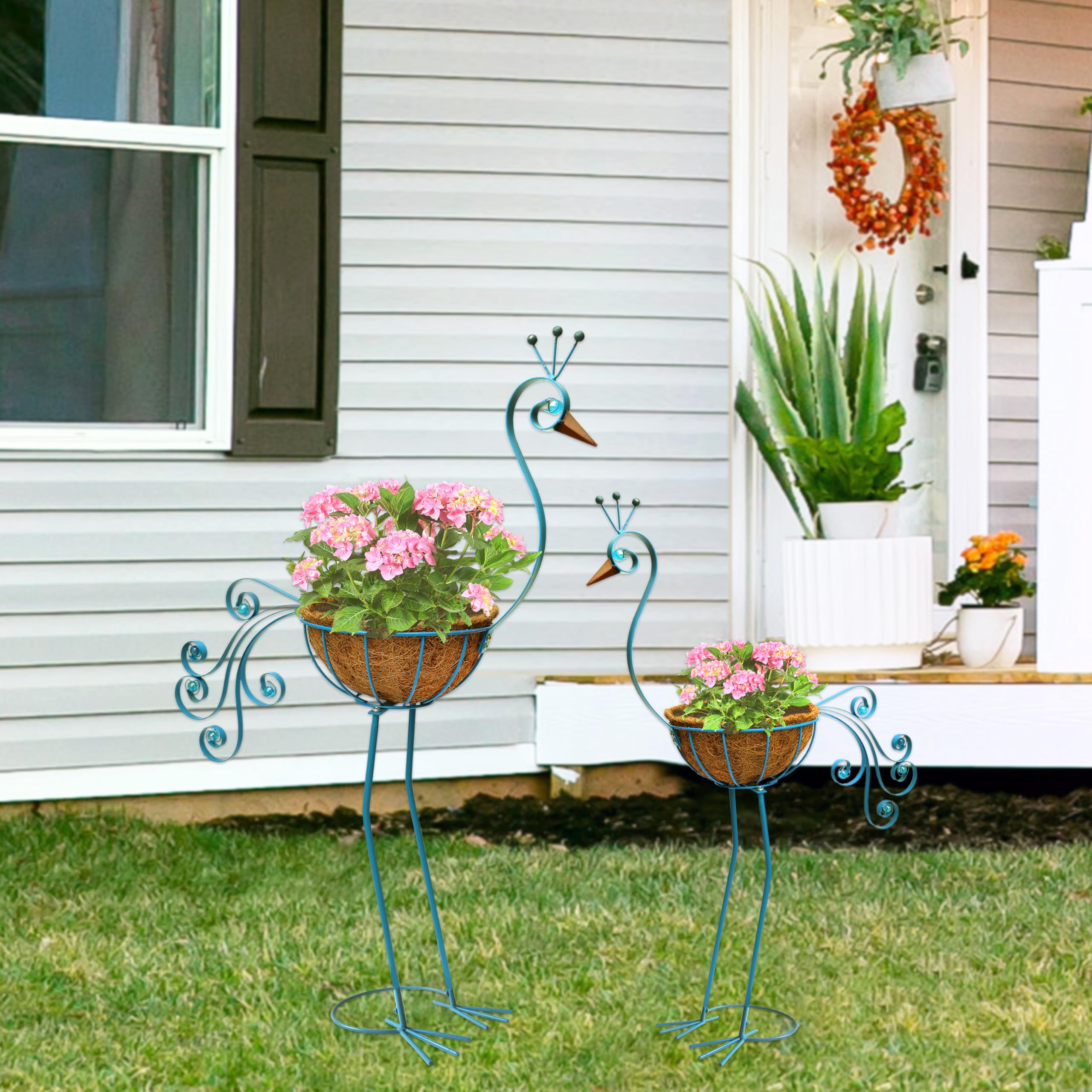 COOZZYHOUR peacock planter with coconut fiber basket supports direct planting.