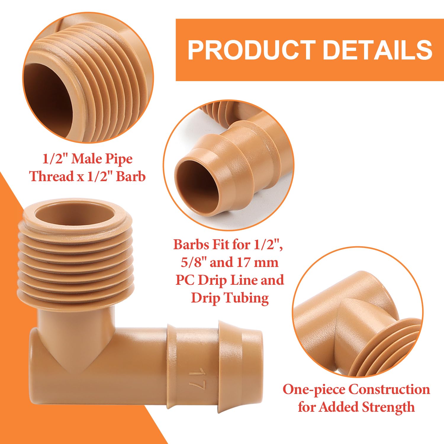 Copadri 1/2 inch barbed elbow connects PVC to drip tubing securely
