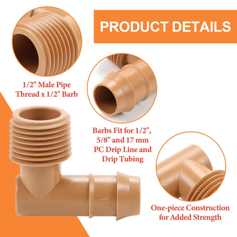 Copadri 1/2 inch barbed elbow connects PVC to drip tubing securely