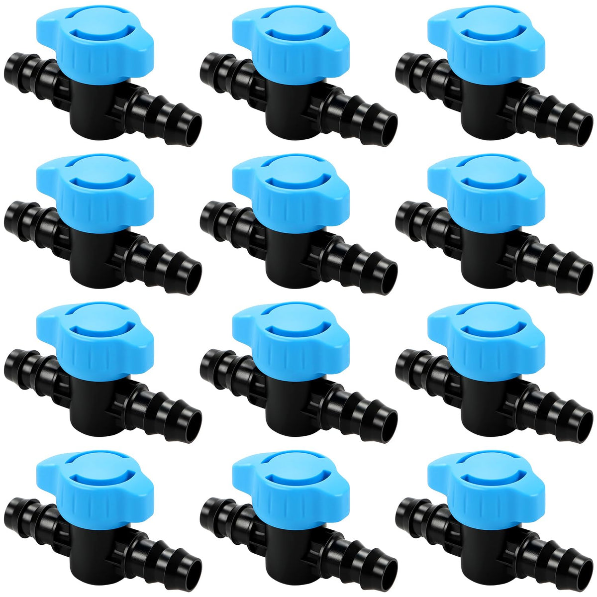 Copadri 12-pack valve close-up showing a durable barbed connection for leak-free setup.