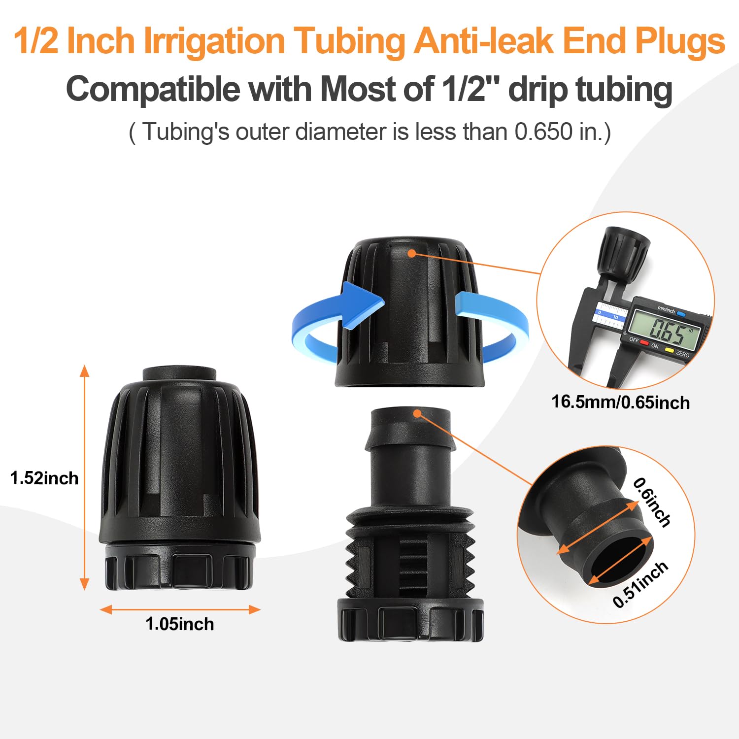 Copadri 1/2-inch drip end cap secures tubing and prevents leaks.