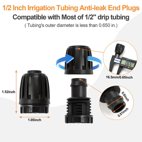 Copadri 1/2-inch drip end cap secures tubing and prevents leaks.