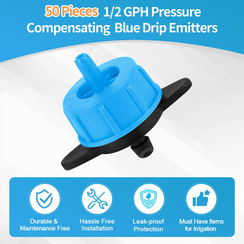 Copadri half-gph emitter connected to tubing for easy installation.