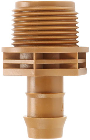 Copadri pvc-drip-adapter close-up shows 3/4in MPT to 1/2in barb connection for easy setup.