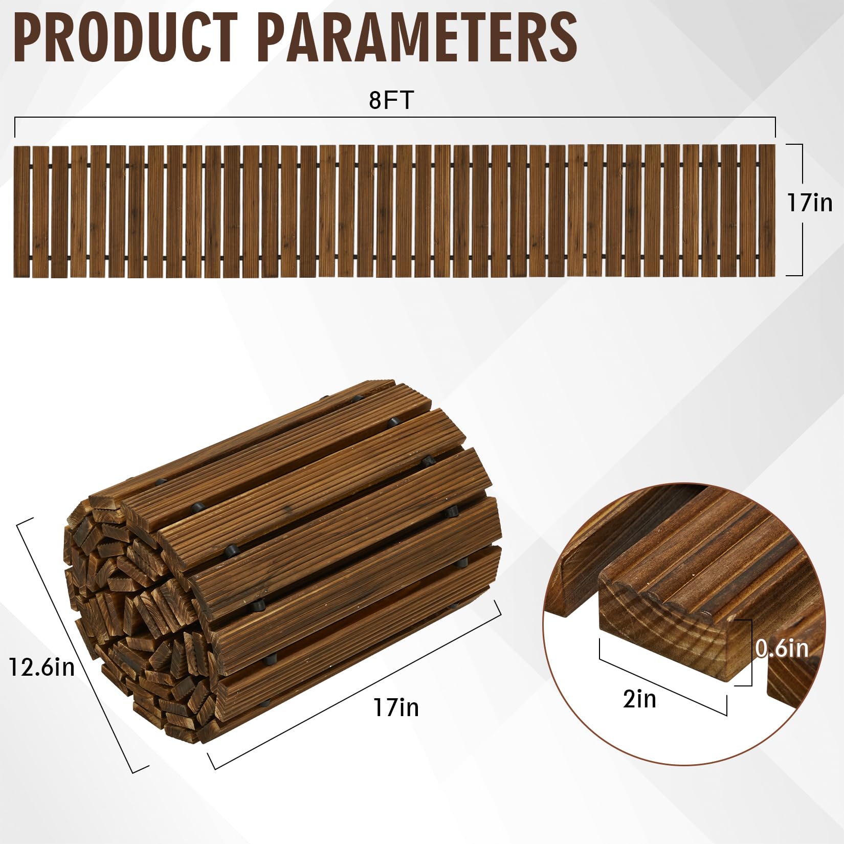 Coperat wooden pathway anti-slip surface improves footing on wet ground.