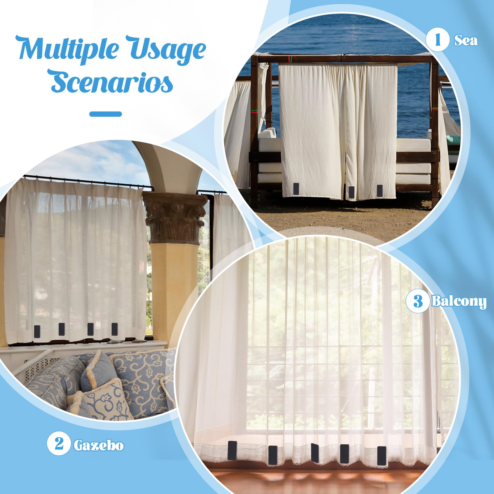 Copkim balcony curtains stabilized by powerful magnets in breeze