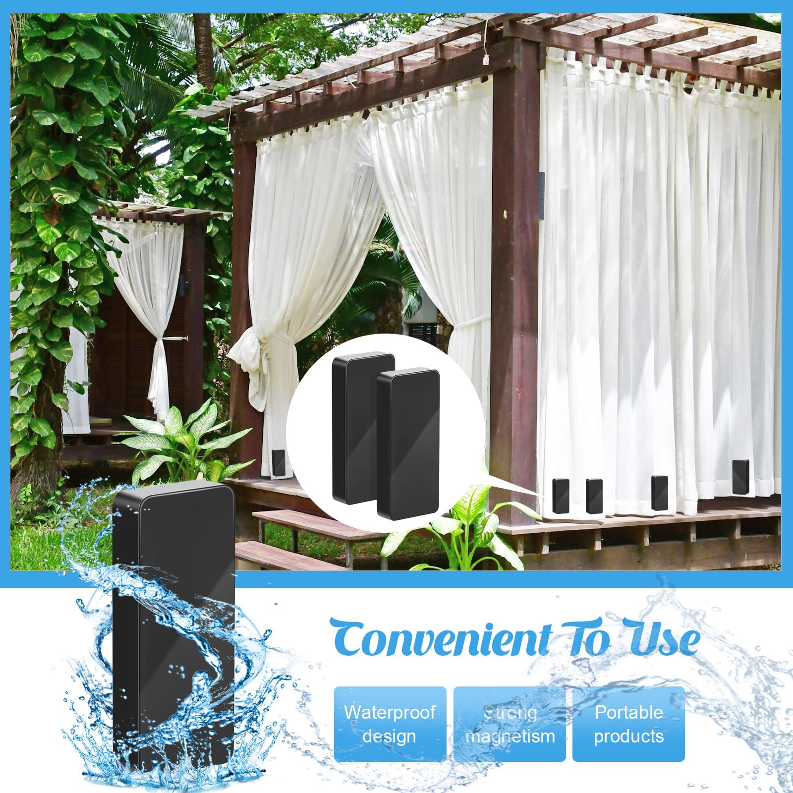 Copkim curtain weights securely attach to curtain edges for wind protection