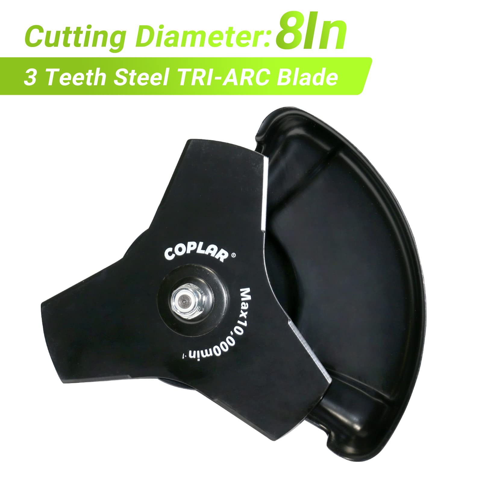 COPLAR 8-Inch Brushcutter Attachment mounted on universal drive shaft showing broad compatibility with major brands.