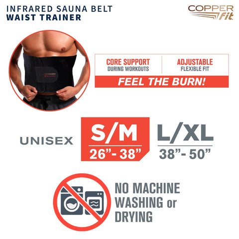 Copper Fit sauna belt adjustable closure shown for easy fitting
