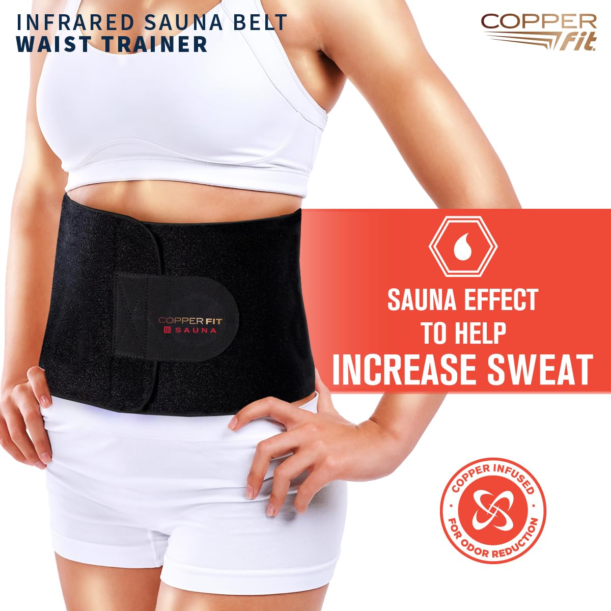 Copper-infused fabric texture highlighting odor control on the belt