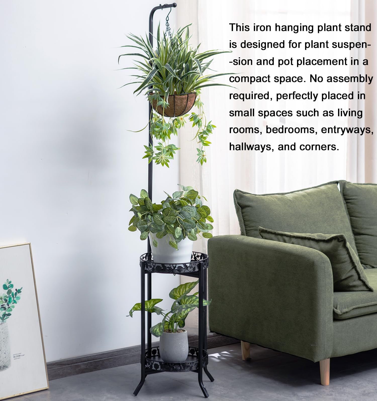 Copree 2-tier hanging plant stand discs secure two-pot display for indoor use