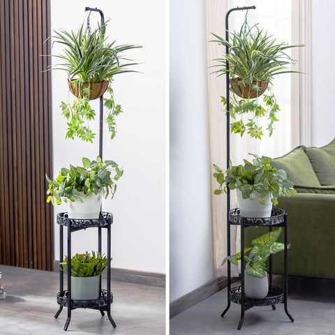 Copree 2-tier hanging plant stand sturdy iron frame holds two pots securely