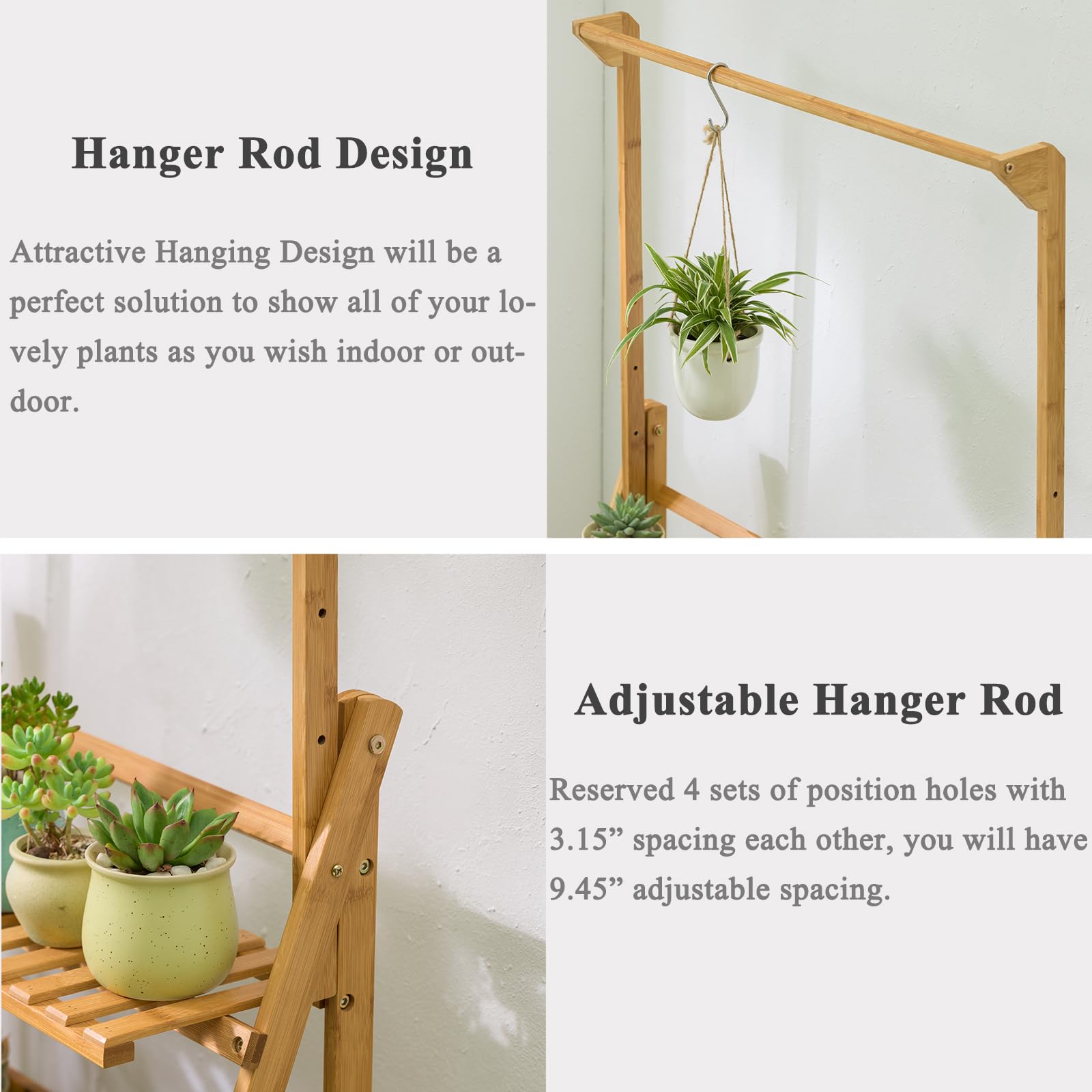 COPREE Bamboo 3-Tier Stand with detailed shelf spacing for ample airflow and plant health.