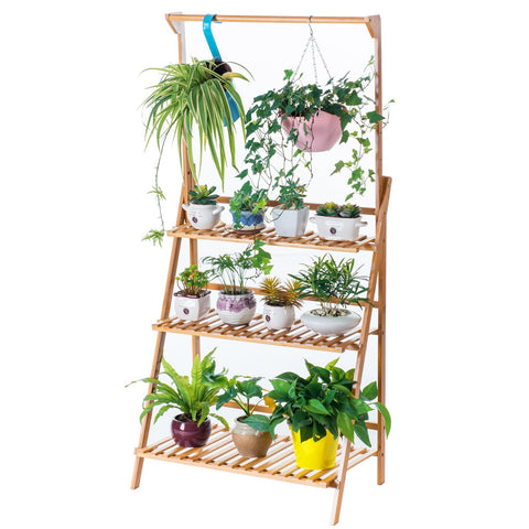 COPREE Bamboo 3-Tier Stand front view, ideal for showcasing indoor and outdoor plants beautifully.