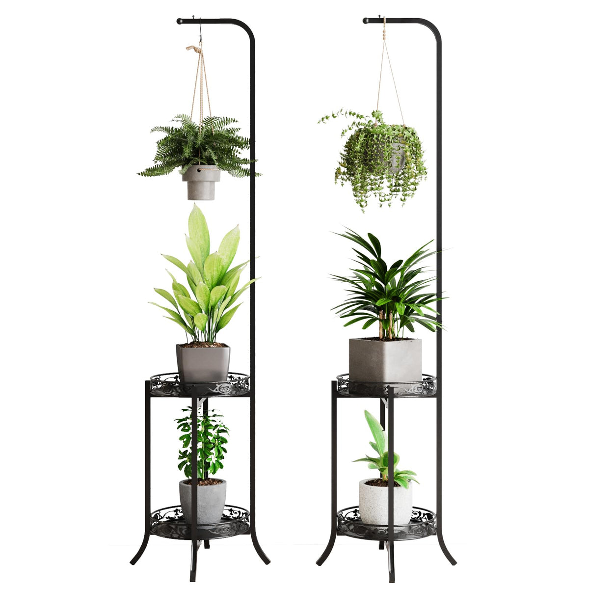 COPREE two-tier hanging plant stand on top rod showcases space-saving design for small rooms.