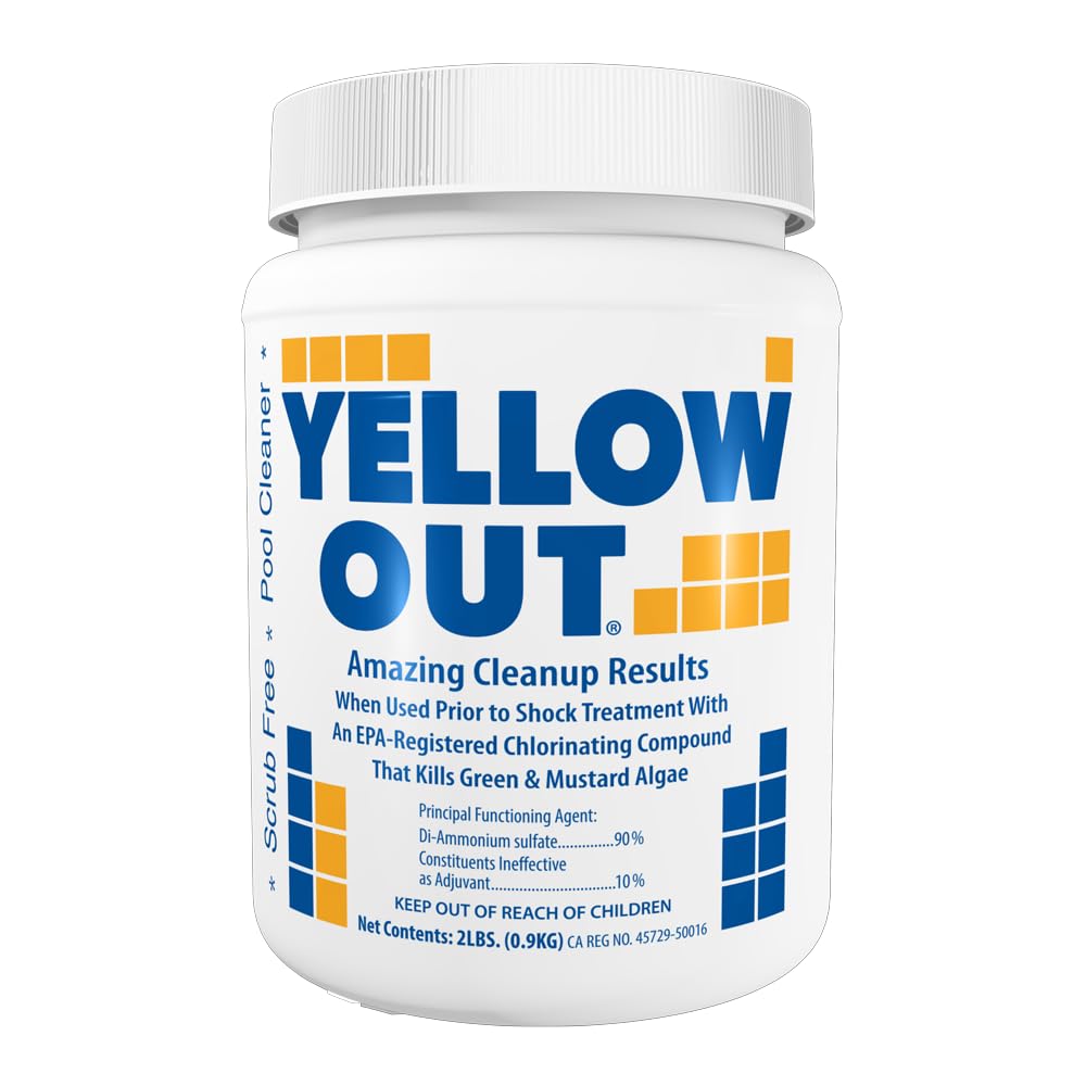 Coral Seas Yellow Out bottle pour for algae treatment in pools.