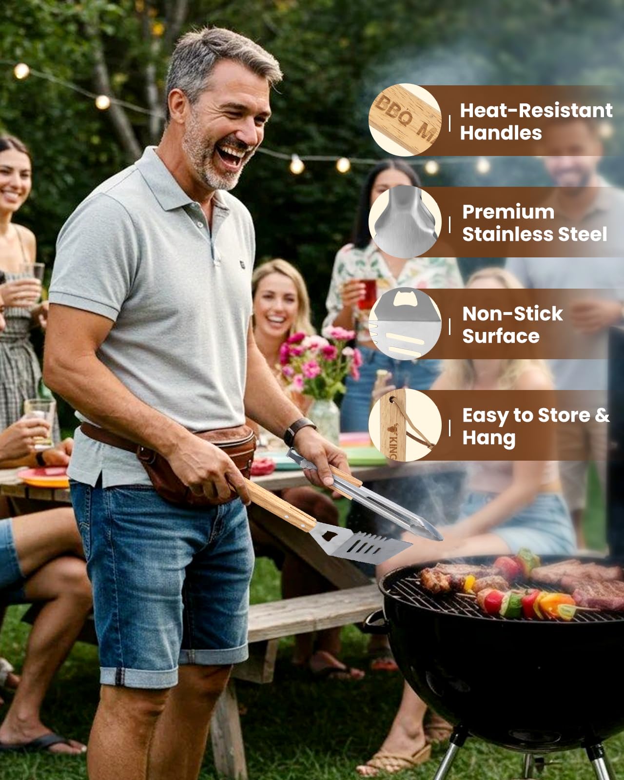 Coralogo BBQ spatula with bottle opener—versatile tool for grilling and drinks.