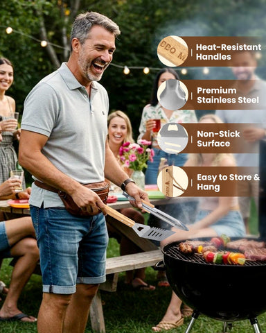Coralogo BBQ spatula with bottle opener—versatile tool for grilling and drinks.