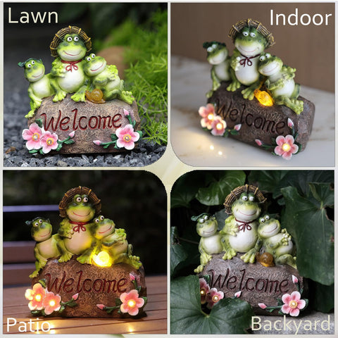 CORIETTA frog statue with warm light creates cozy evenings outside.