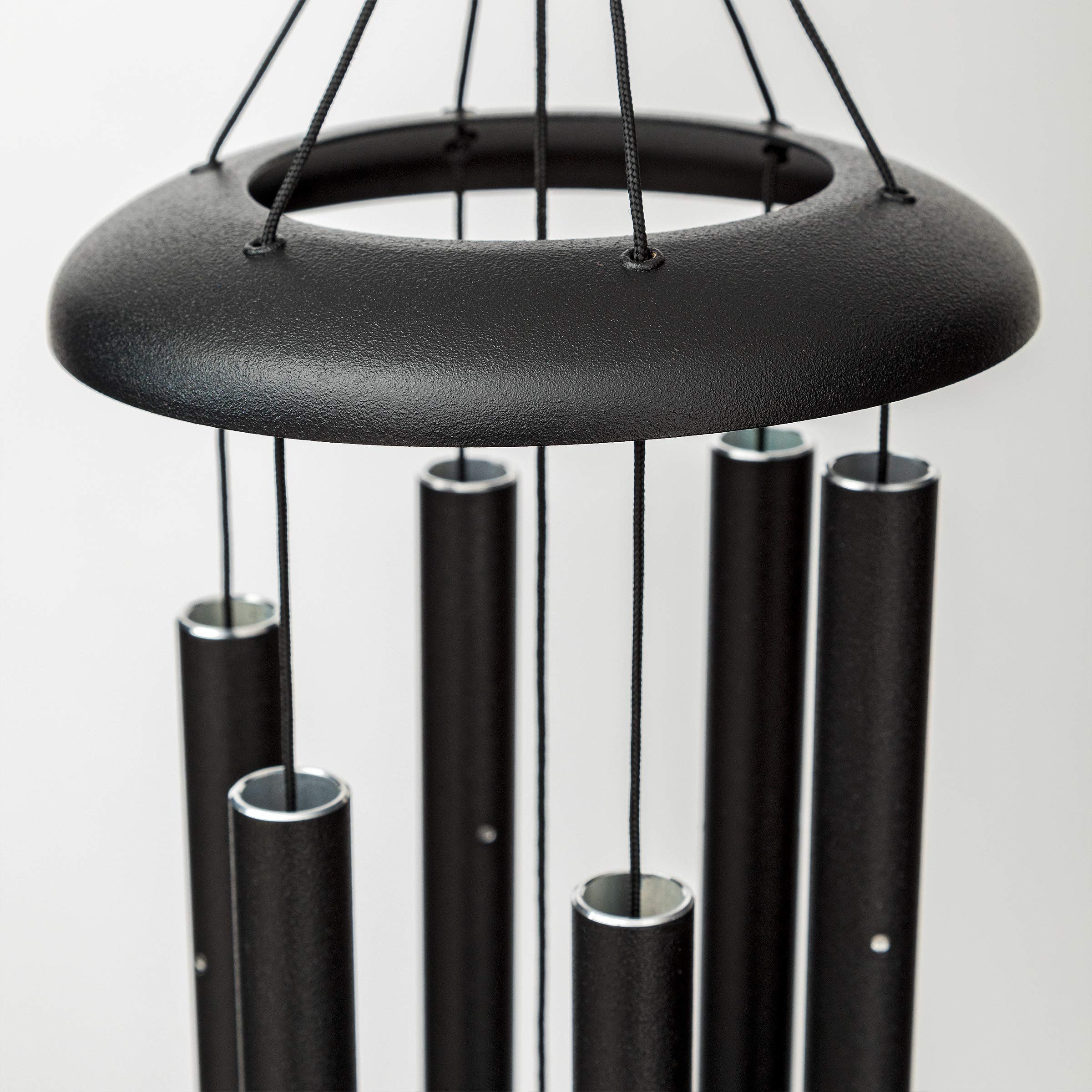 Corinthian Bells wind sail in black finish, ideal for patio and garden ambiance.