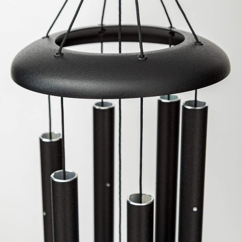 Corinthian Bells wind sail in black finish, ideal for patio and garden ambiance.