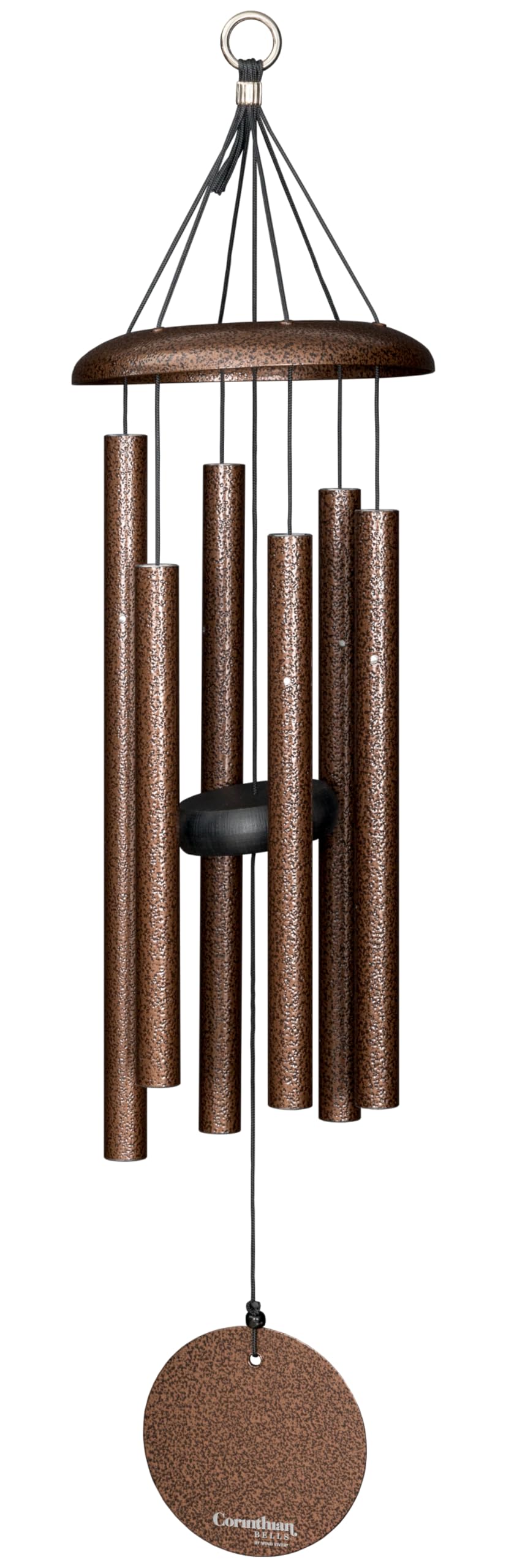 Corinthian Bells copper vein wind chime on patio for tranquil ambience.