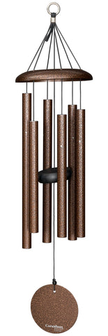 Corinthian Bells copper vein wind chime on patio for tranquil ambience.