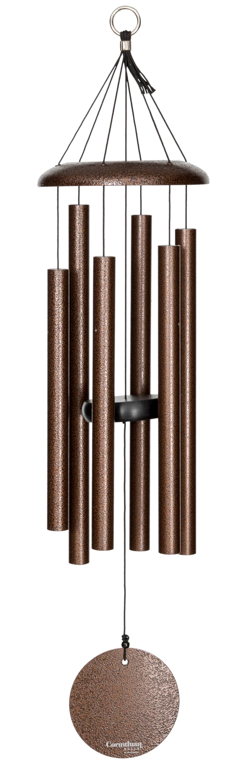 Corinthian Bells wind chime in copper vein finish for tranquil patio ambiance.