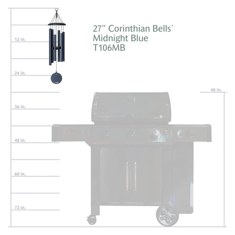 Corinthian Bells midnight blue chime in a garden setting