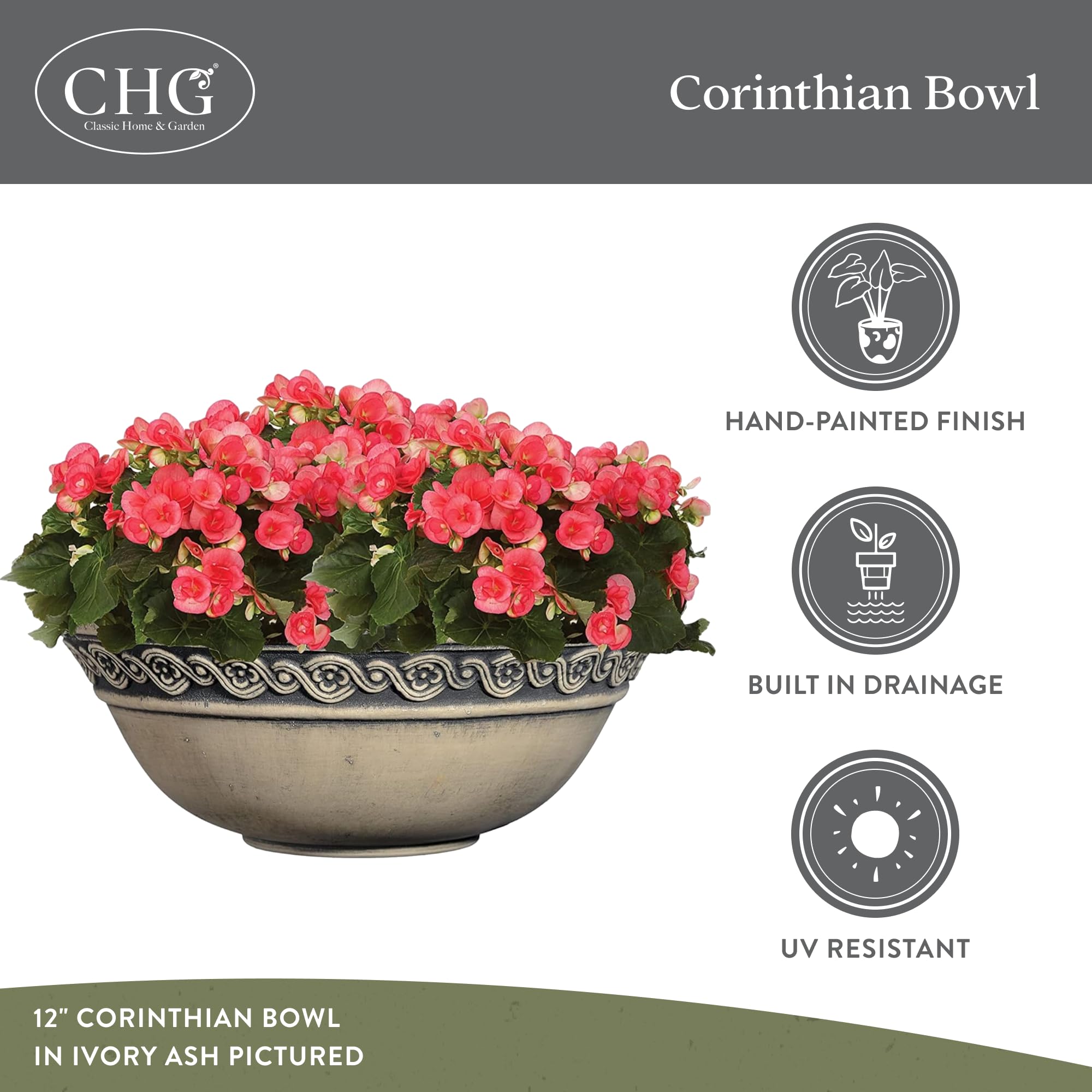 Corinthian round flower pot 12-inch ivory ash for succulents.