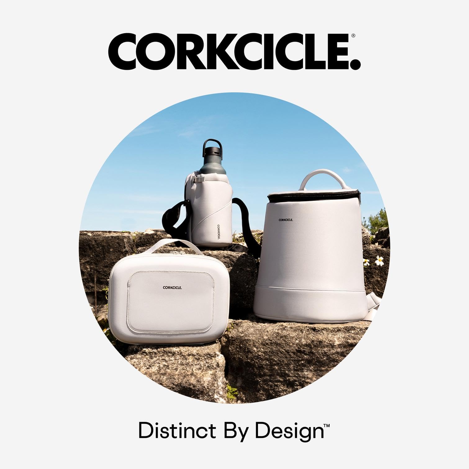 Corkcicle EOLA in outdoor lifestyle scene emphasizing versatile, spill-resistant design.