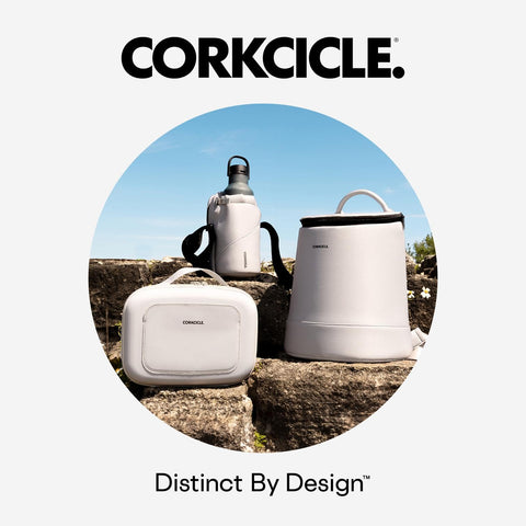 Corkcicle EOLA in outdoor lifestyle scene emphasizing versatile, spill-resistant design.