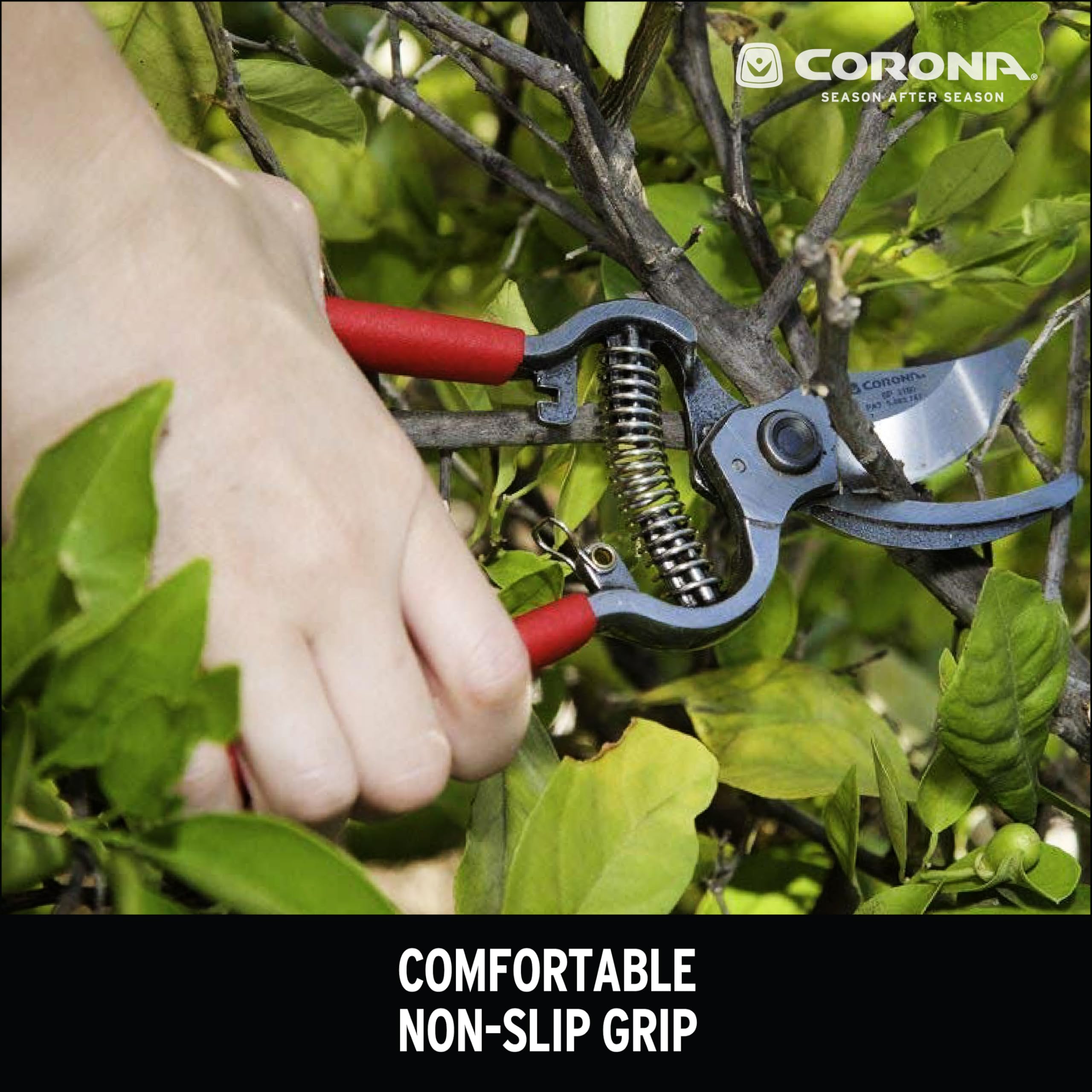 Corona BP 3180D pruner with ergonomic red handles boosts comfort