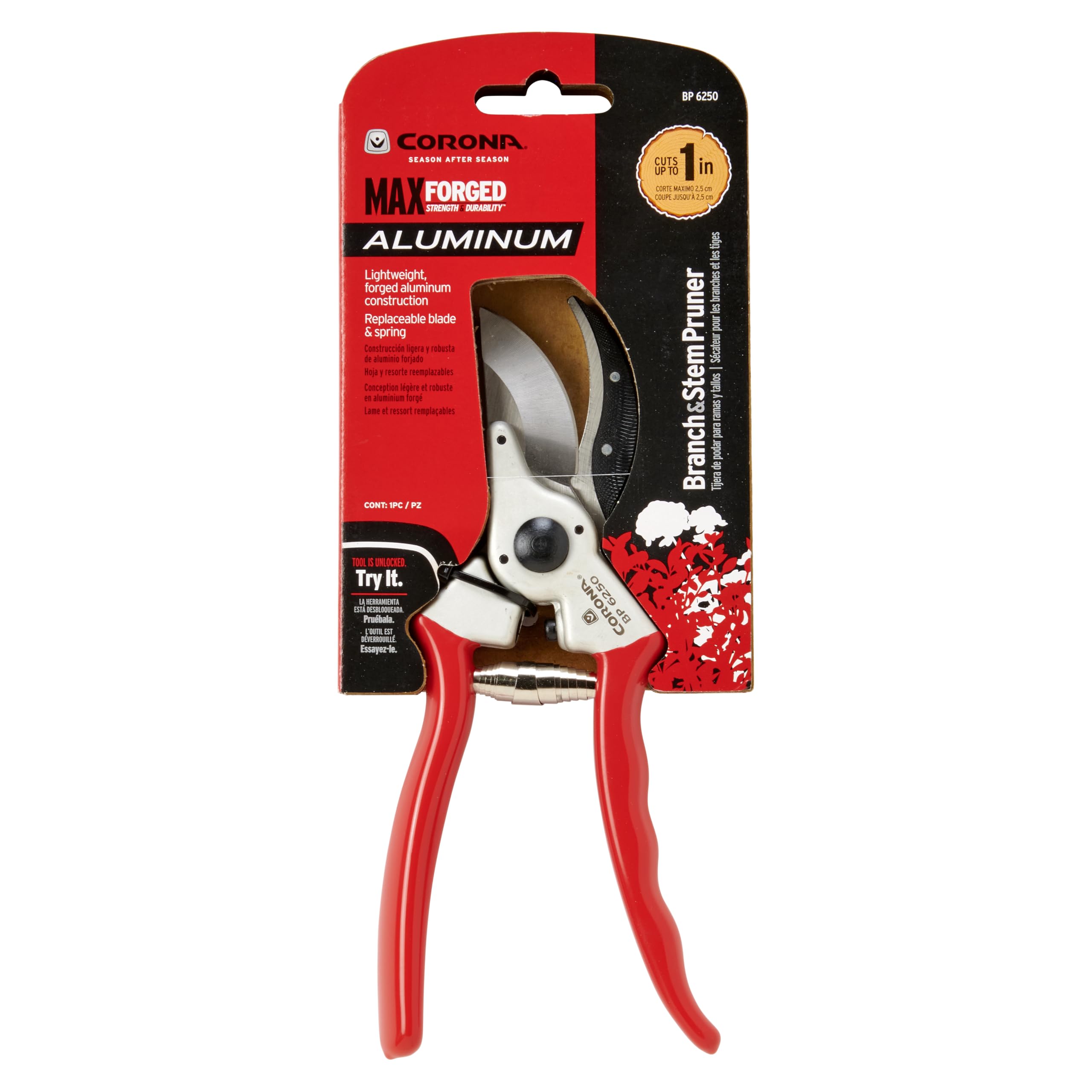 Corona BP 6250 pruner stored compactly in a garden bag.