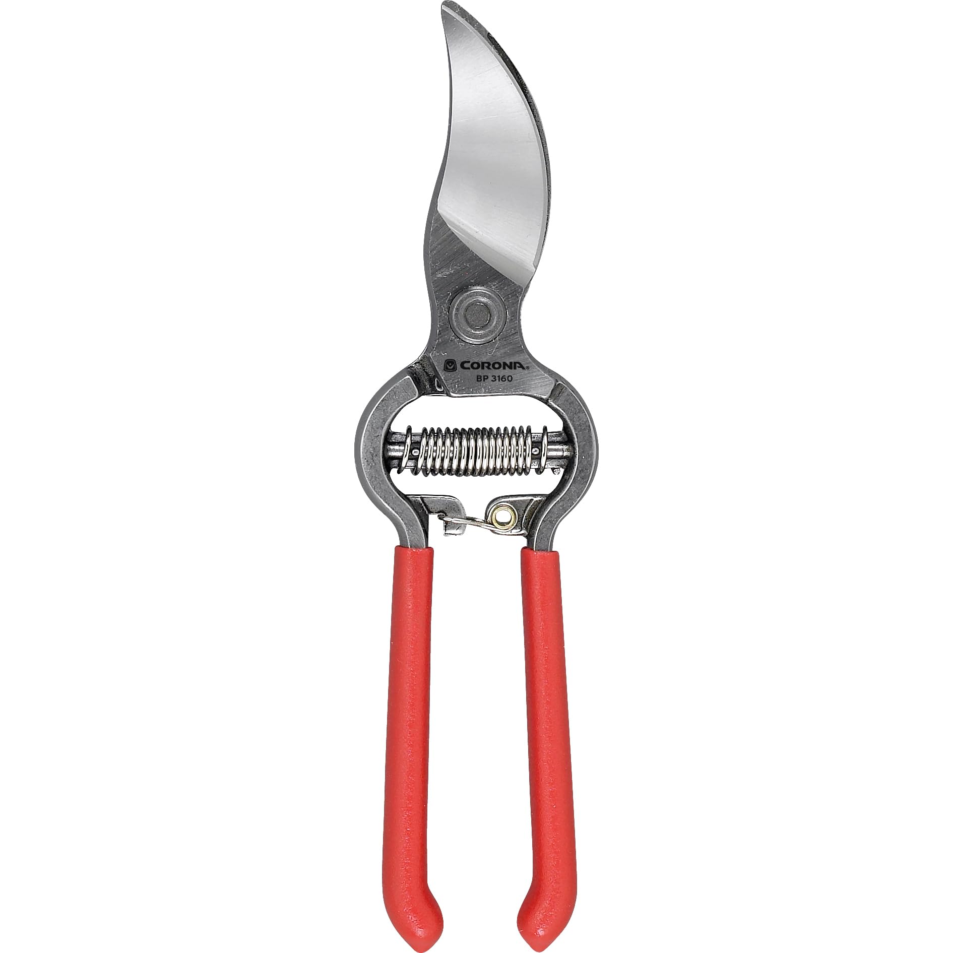 Corona ClassicCUT bypass pruner with red handles enables precise pruning.