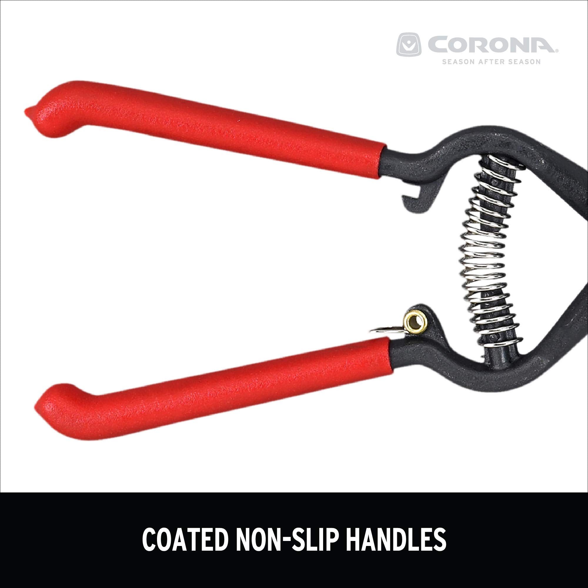 Corona ClassicCUT ergonomic natural wood grip supports steady trimming around shrubs