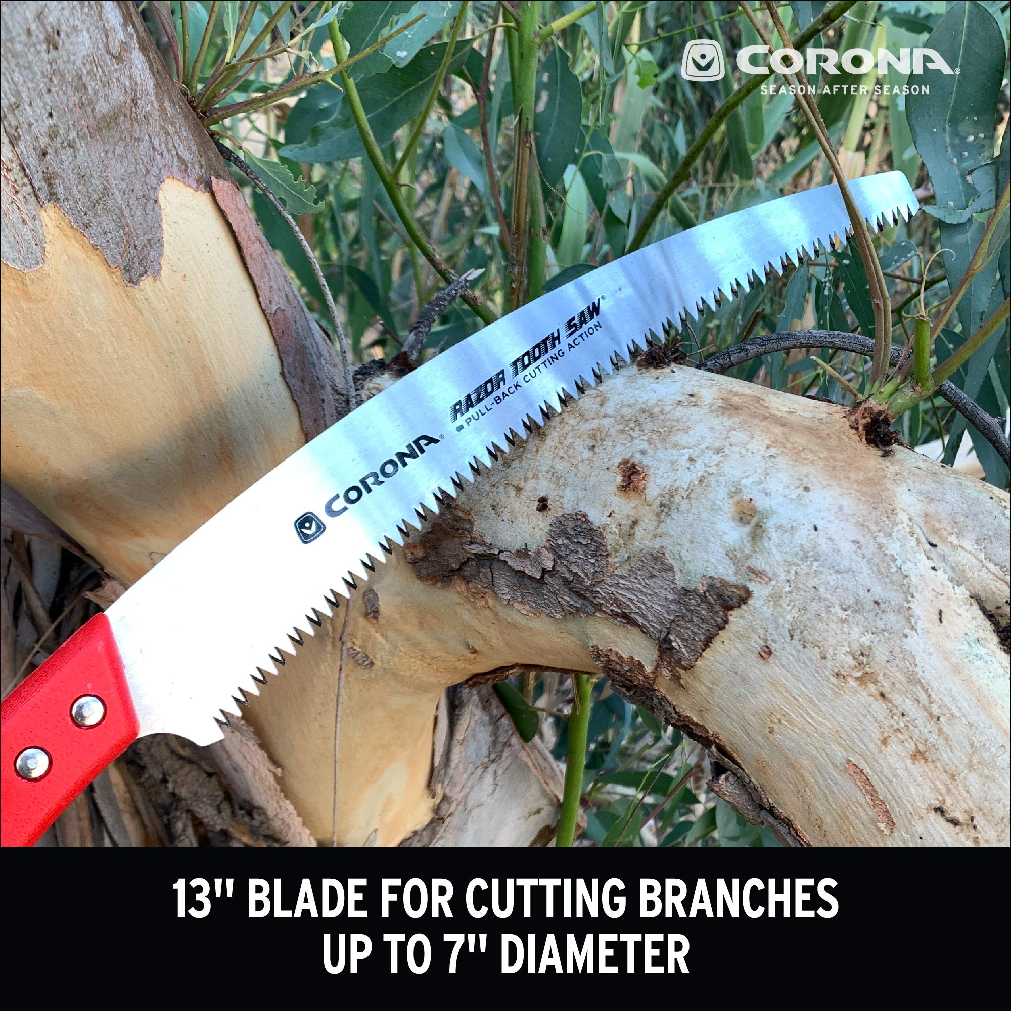 Corona RazorTOOTH pruning saw with lightweight, balanced design for reduced fatigue.