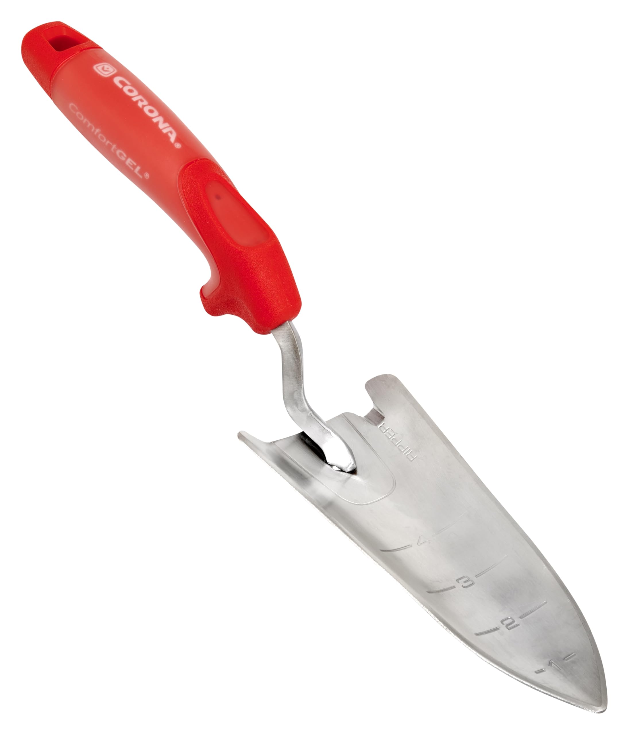 Corona Tools ComfortGEL blade close-up showing rust-resistant steel for durable digging.