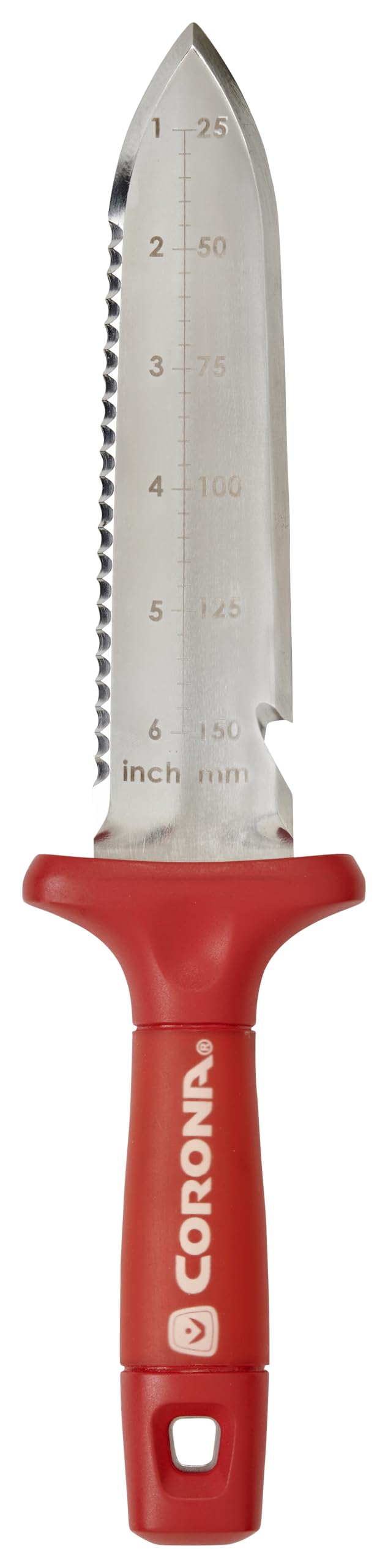 Corona Hori Garden Knife with red handle for quick digging and slicing.