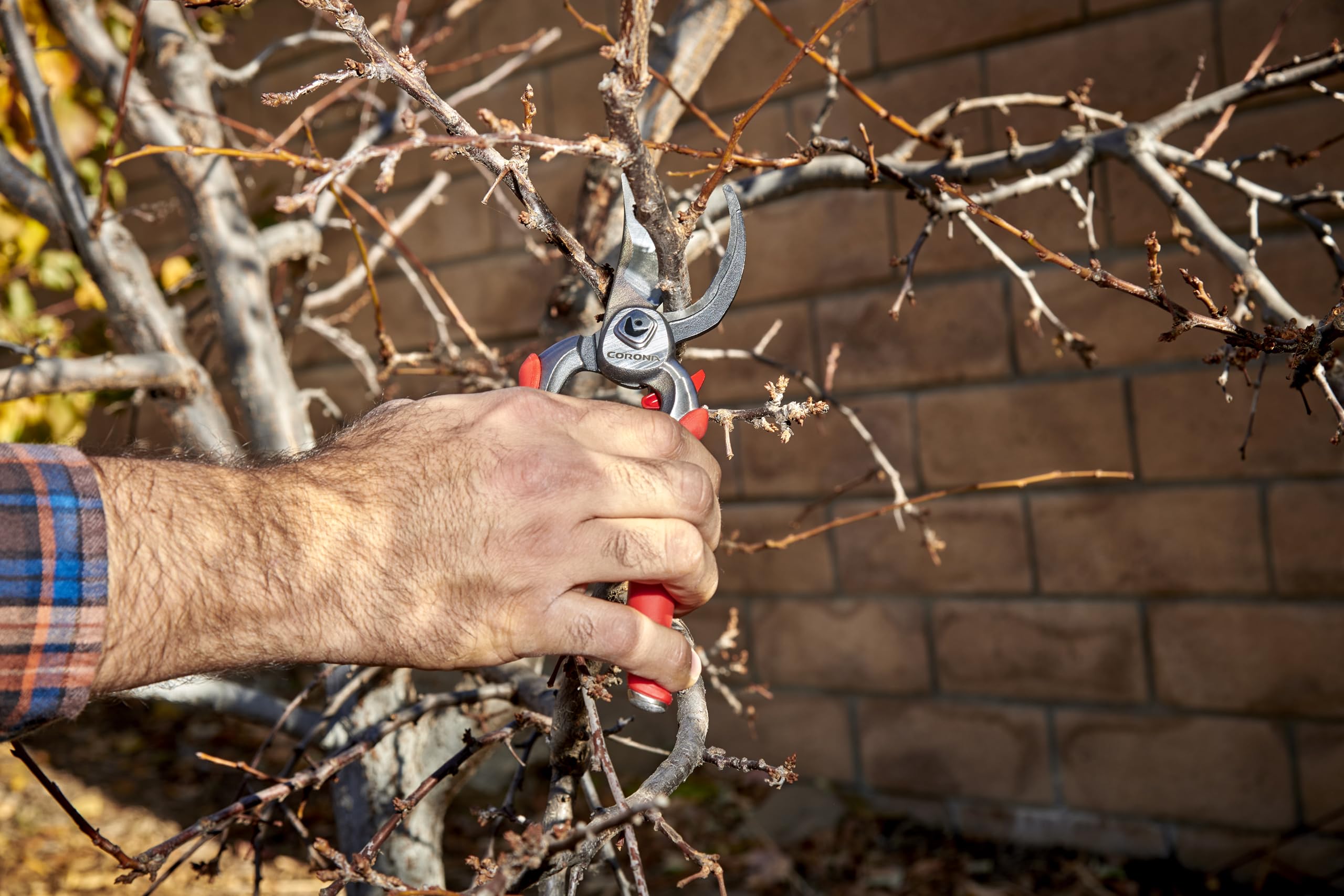 Corona Tools DualCUT pruner showing 1-inch cutting capacity for thick stems.