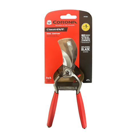 Sharp bypass blade minimizes damage to live growth.