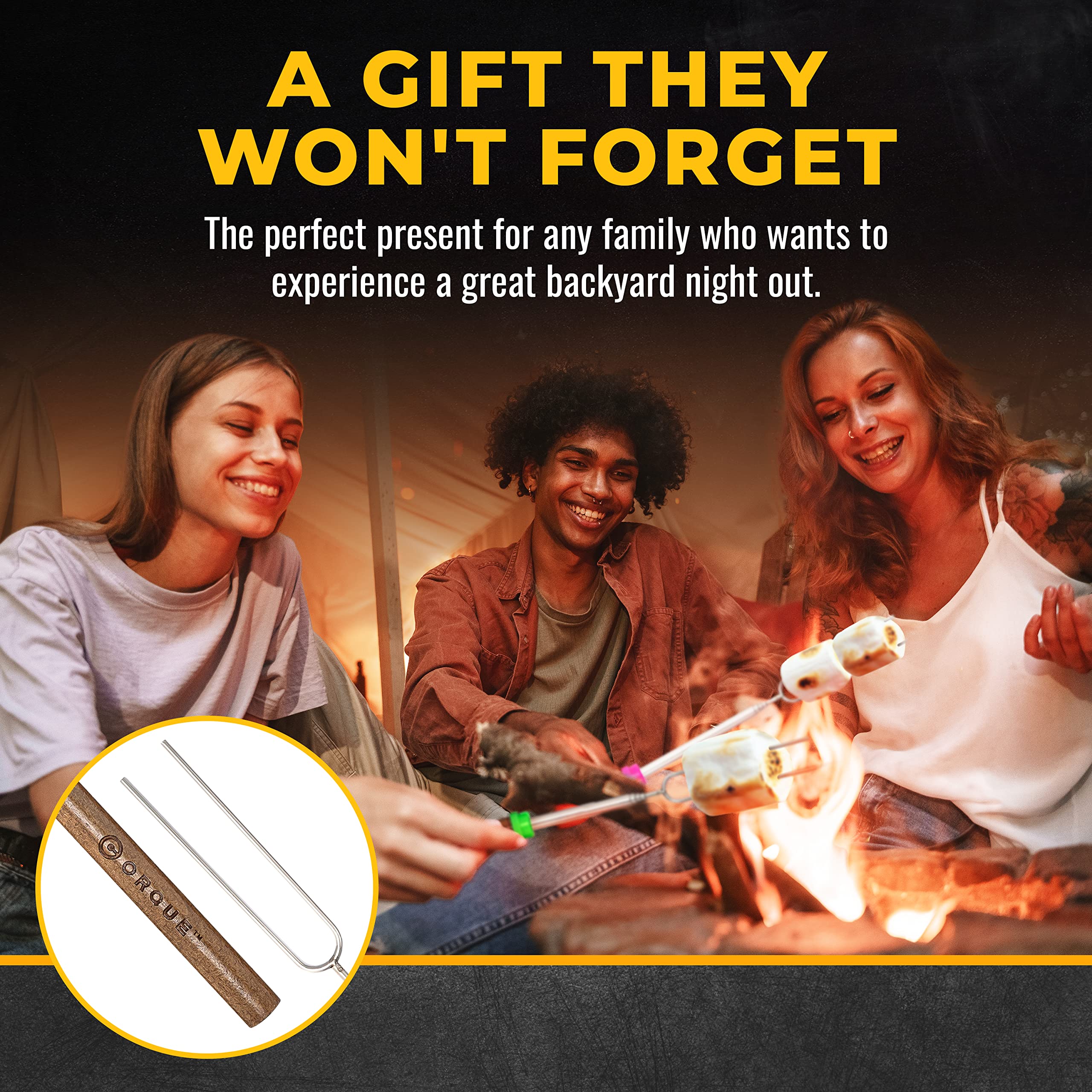 CORQUE 8-pack marshmallow skewers set for family cookouts and camping.