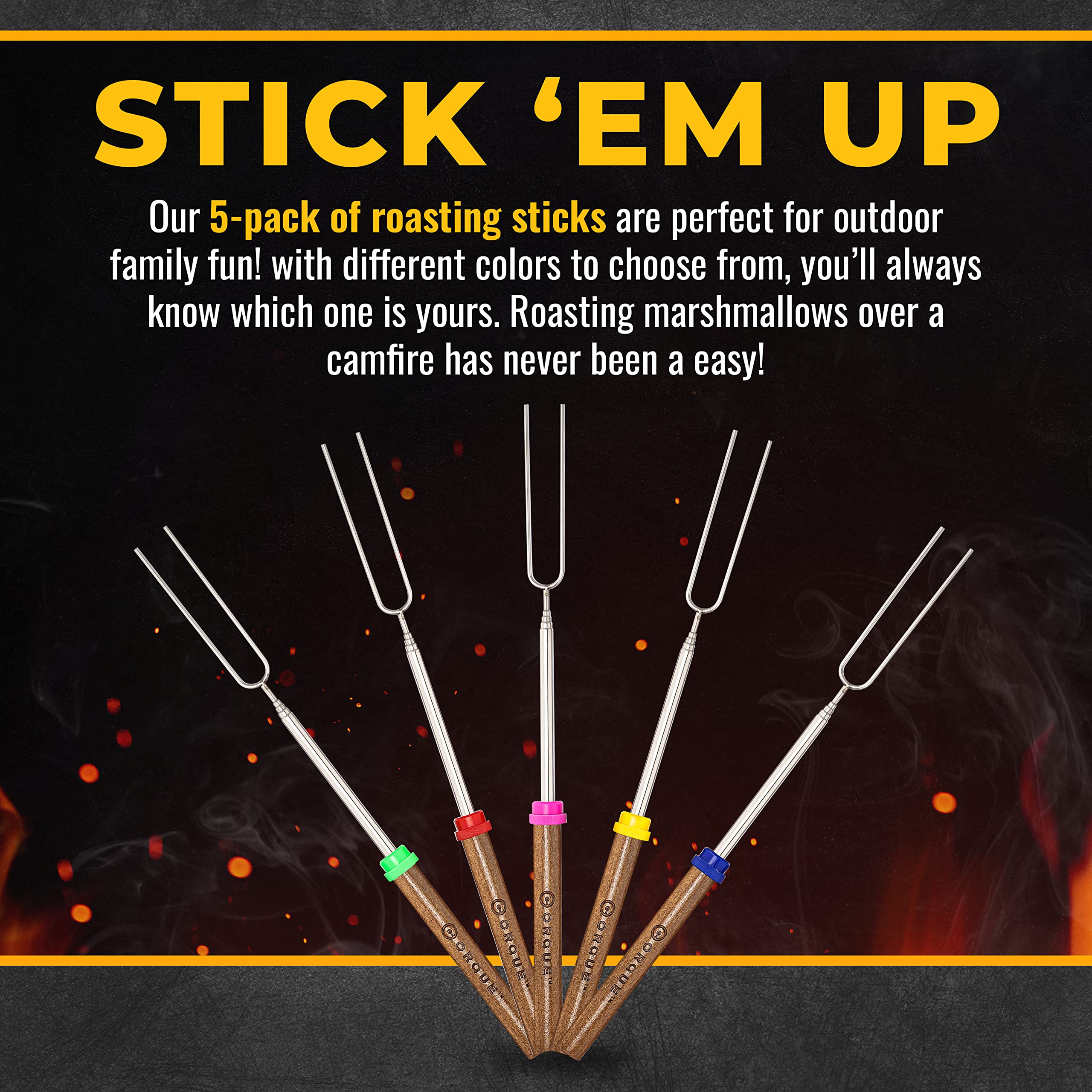 CORQUE backyard bonfire gear ideal for cookouts and camping.