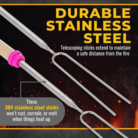 CORQUE campfire roasting sticks with child safe design and rounded tips