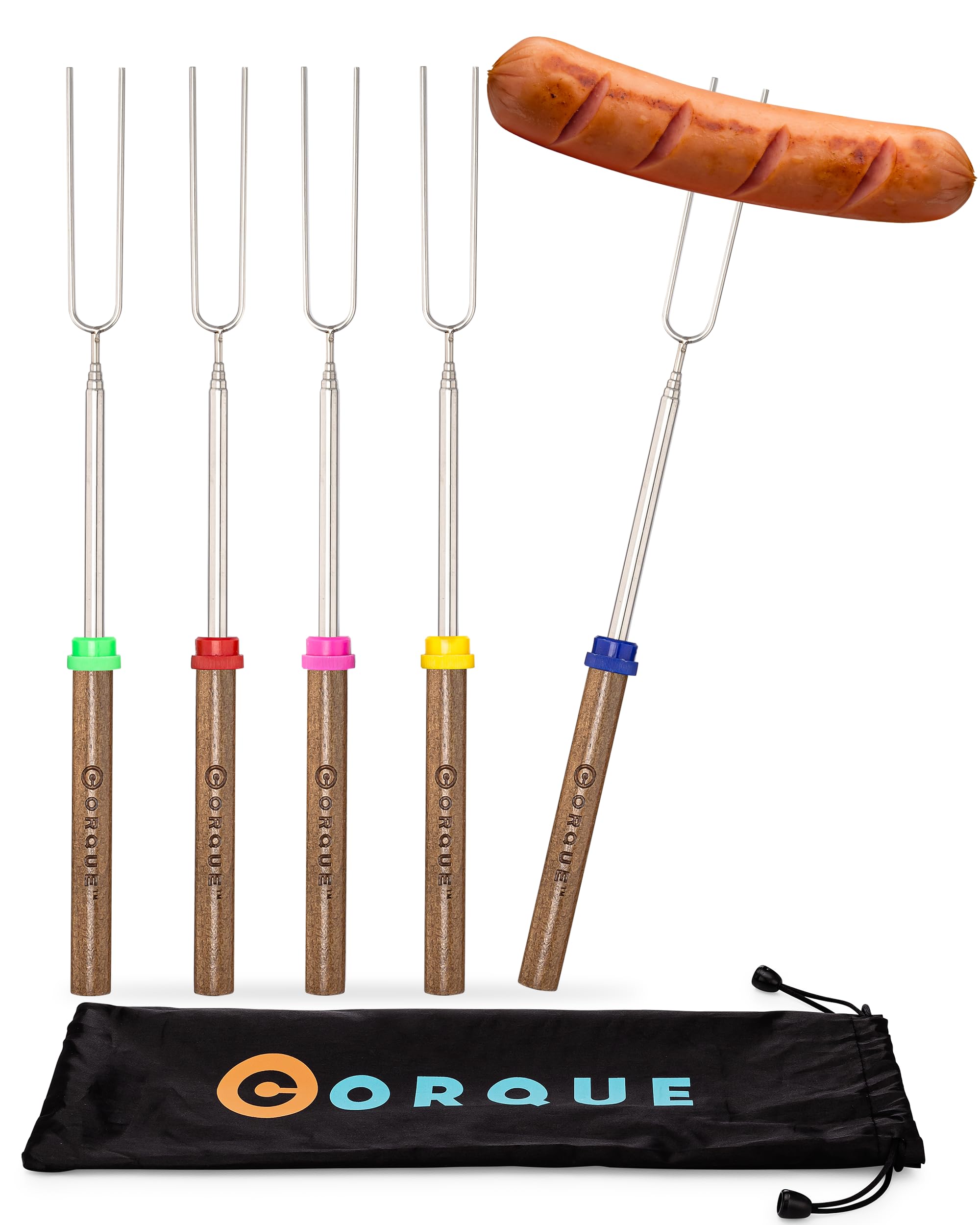 CORQUE marshmallow roasting sticks extendable 32 inch for safe backyard campfire roasting.